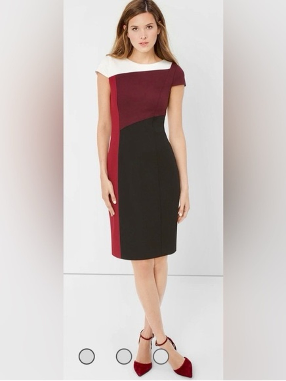 Colorblock Work Dress in Burgundy, Black & White